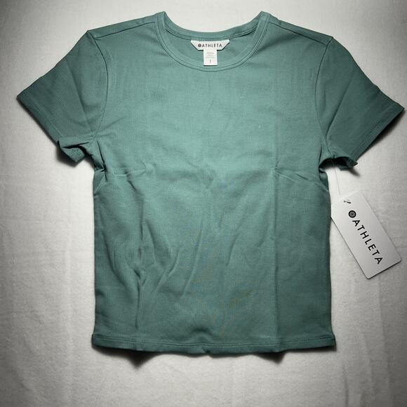 Athleta - Signature Rib Crop Tee -S Green NWT - Picture 1 of 5